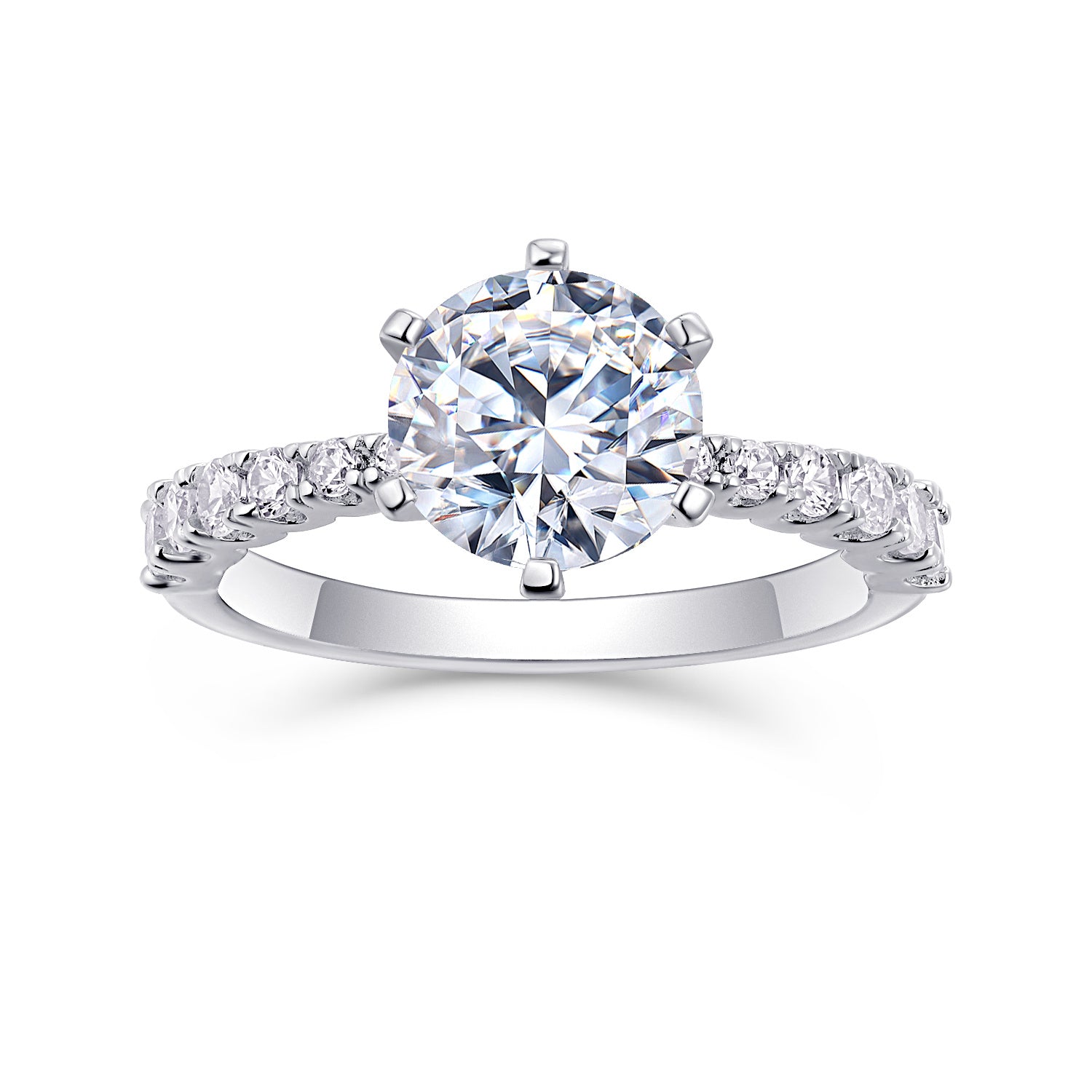 Luxury Moissanite Engagement Ring – Classic Solitaire Design with Side Stones