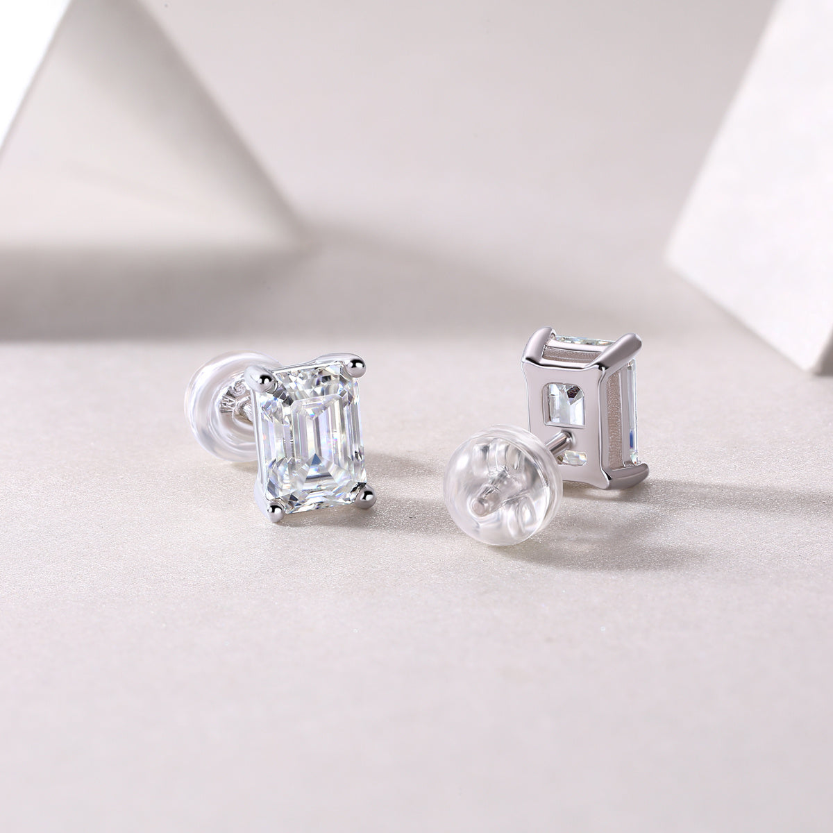 Luxury Emerald Cut Moissanite Stud Earrings – Classic Women’s Jewelry Gift