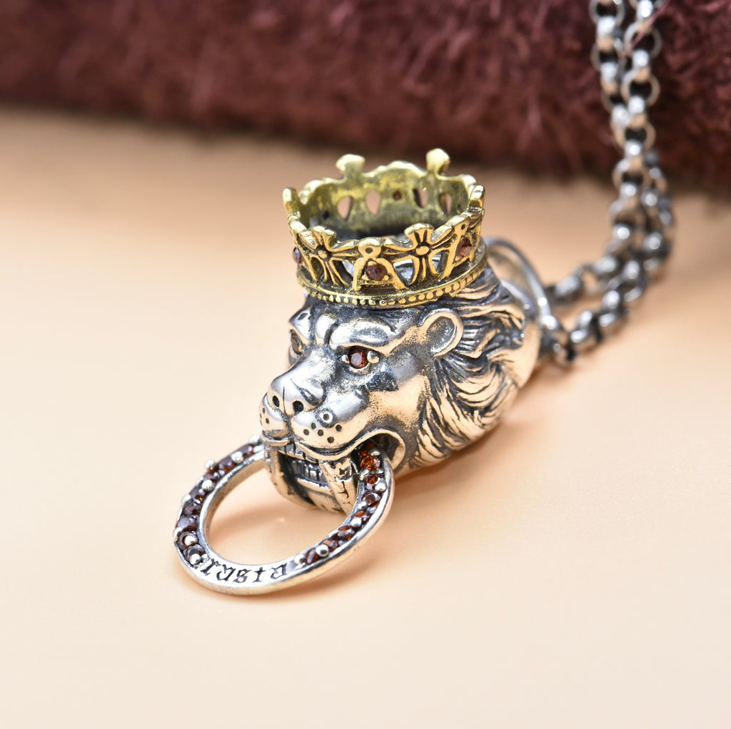 King’s Lion Pendant – 925 Silver Crown Necklace for Men | T&P Men’s Vault