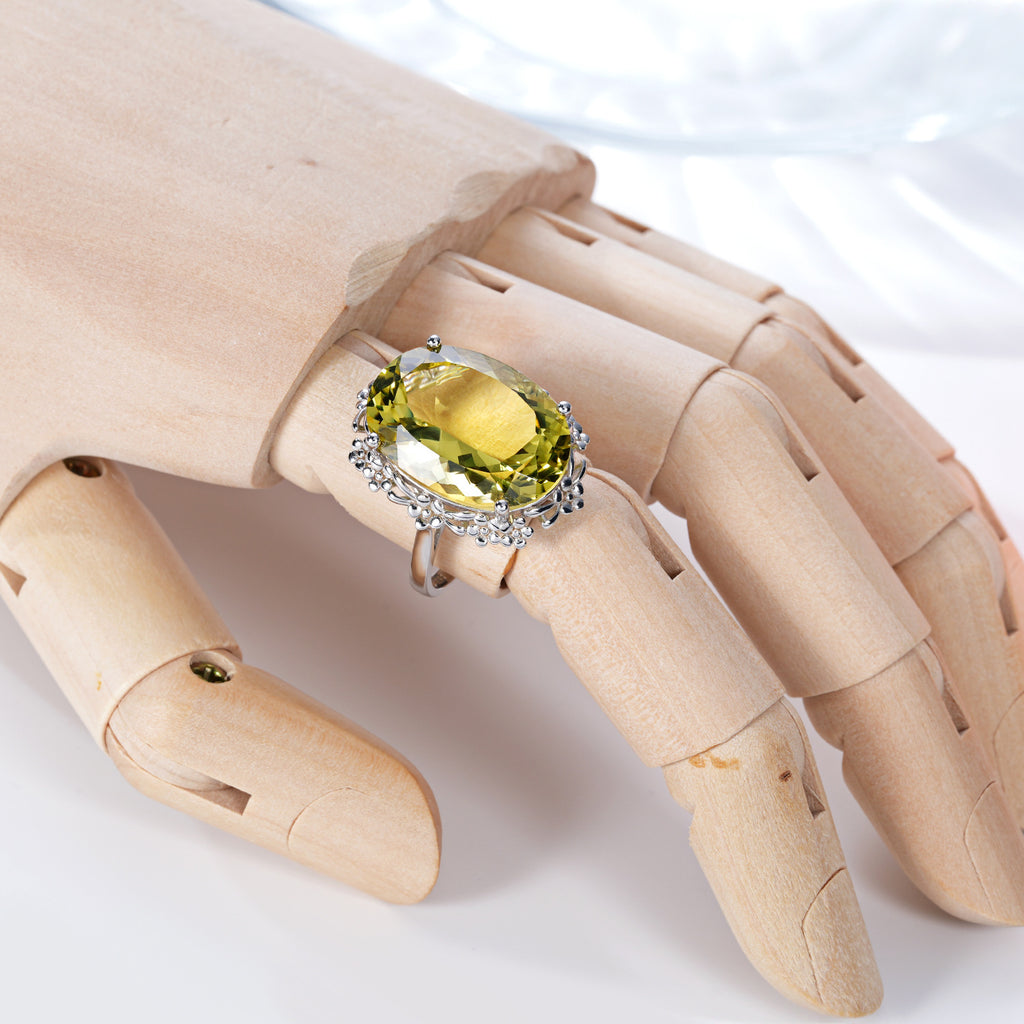 Luxury Natural Lemon Crystal Ring – 925 Sterling Silver Elegant Statement Jewelry