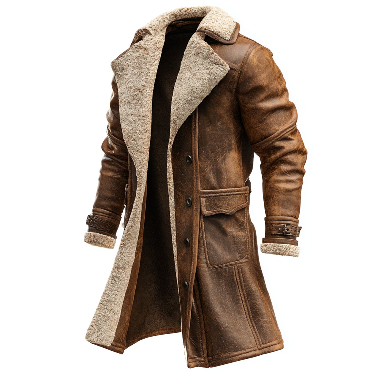Men's Retro Brown Suede Long Coat Jacket