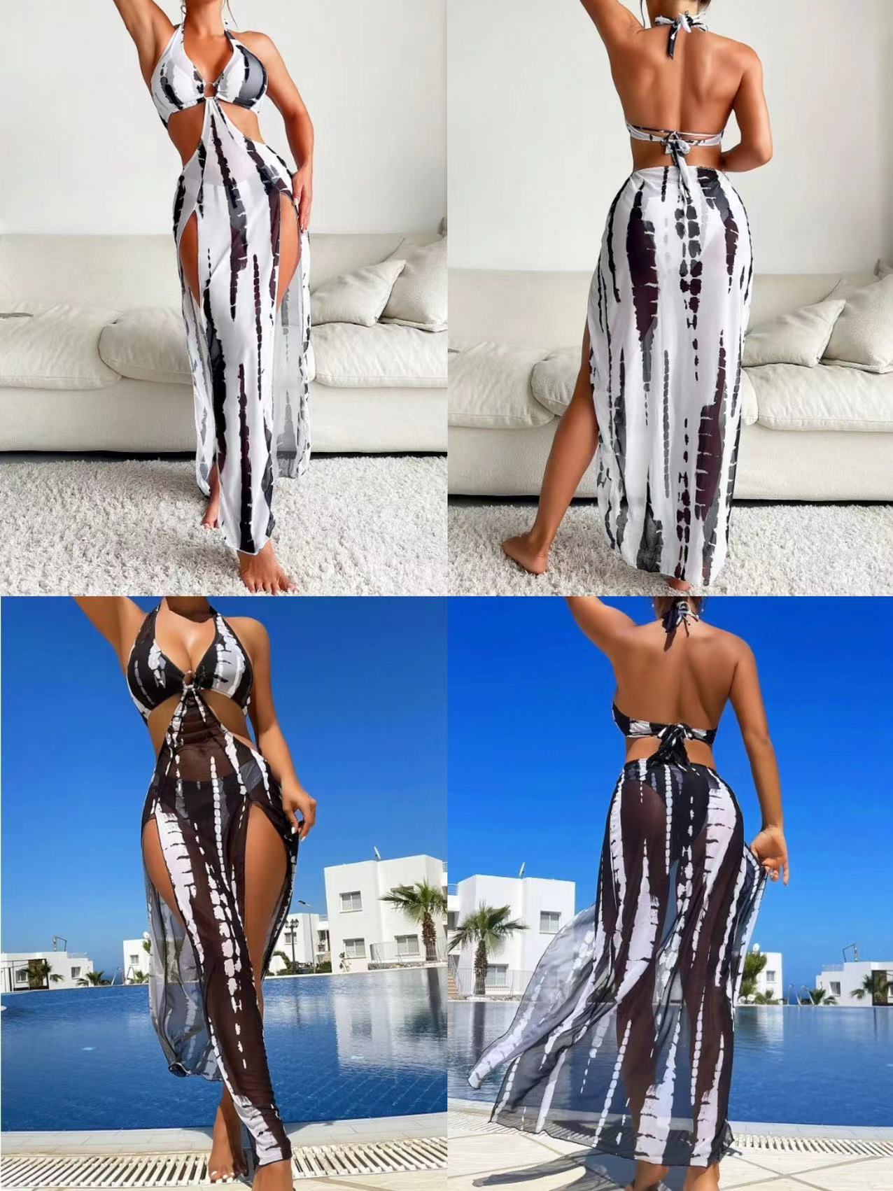 T&P EclipseMesh 3-Piece Bikini Set – Black Tie-Dye Luxury Mesh Outfit