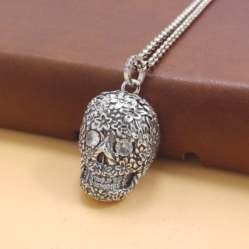 925 Silver Skull Pendant – White Zircon Gothic Elegance | T&P Men’s Vault