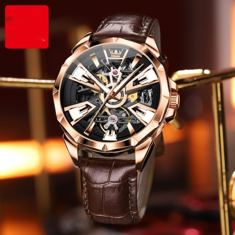 Luxury Men’s Automatic Skeleton Watch – Hollow Mechanical Waterproof Design