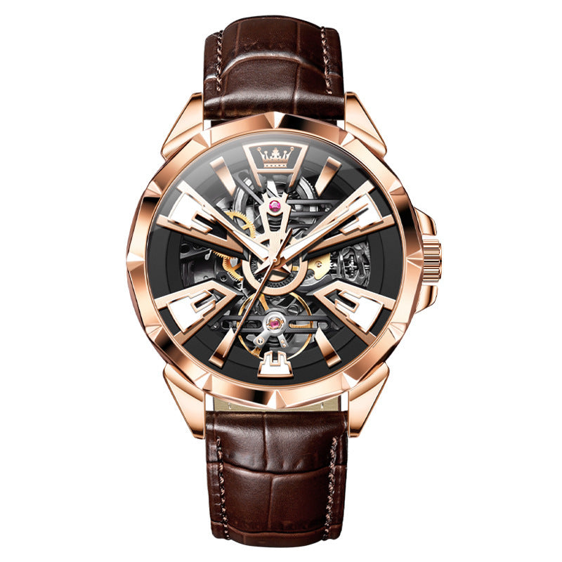 Luxury Men’s Automatic Skeleton Watch – Hollow Mechanical Waterproof Design