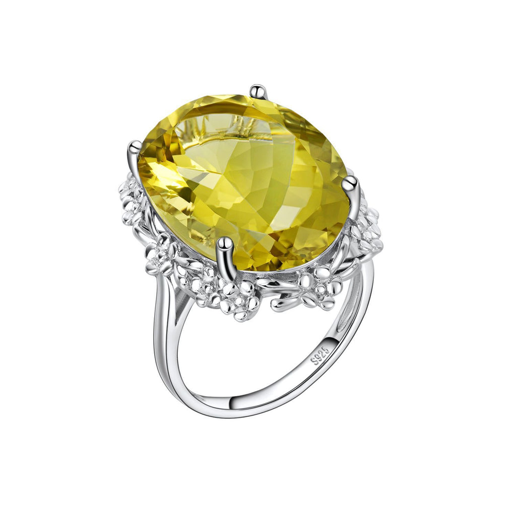 Luxury Natural Lemon Crystal Ring – 925 Sterling Silver Elegant Statement Jewelry
