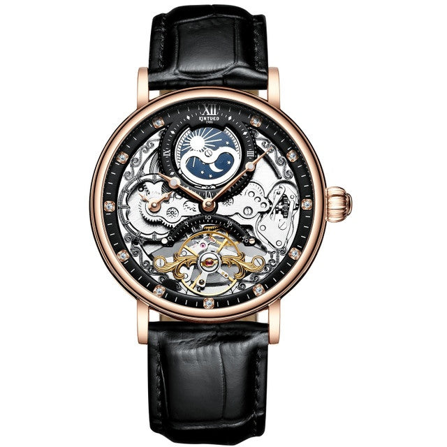 KINYUED Skeleton Automatic Mechanical Men’s Watch – Leather Strap
