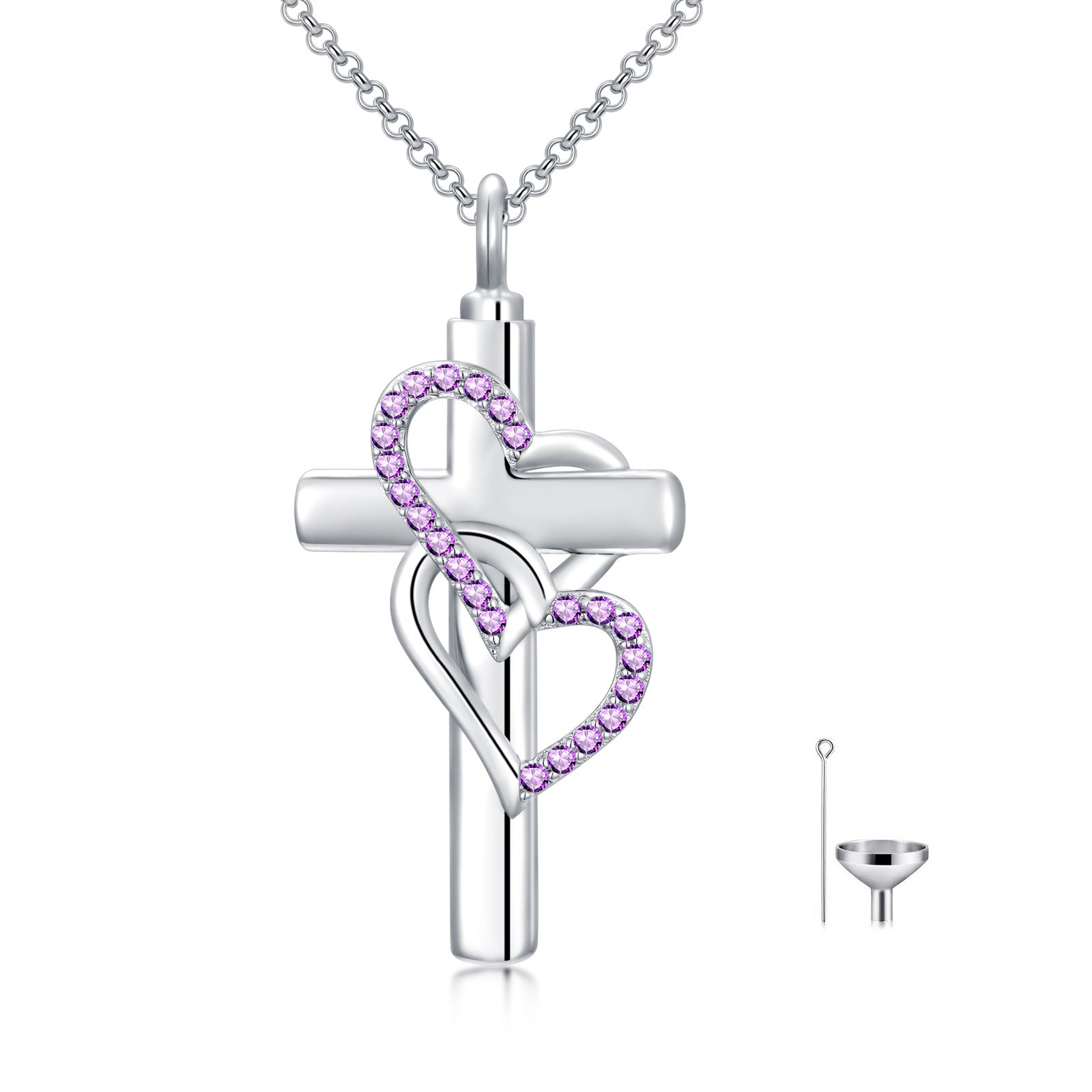 Memorial Cross Heart Pendant Necklace – S925 Sterling Silver Keepsake Jewelry for Ashes & Remembrance