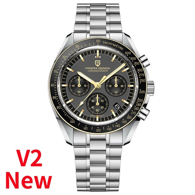 Luxury Multi-Function Black & Silver Men’s Watch – Waterproof Quartz Calendar Timepiece