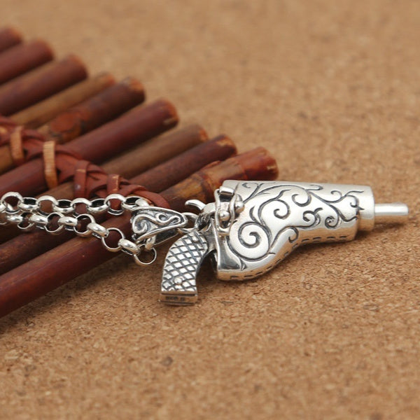 Silver Revolver Pendant – 925 Silver Punk Men’s Necklace | T&P Men’s Collection