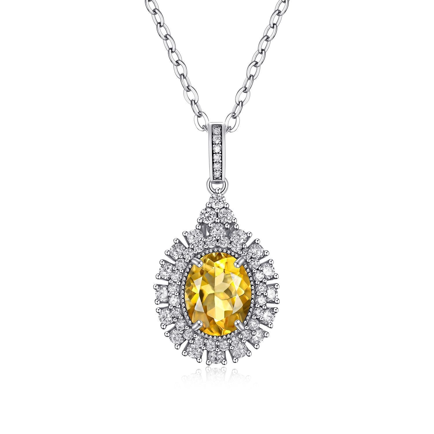 Luxury Drop-Shaped Yellow Topaz Necklace – 925 Sterling Silver & Platinum Finish Pendant