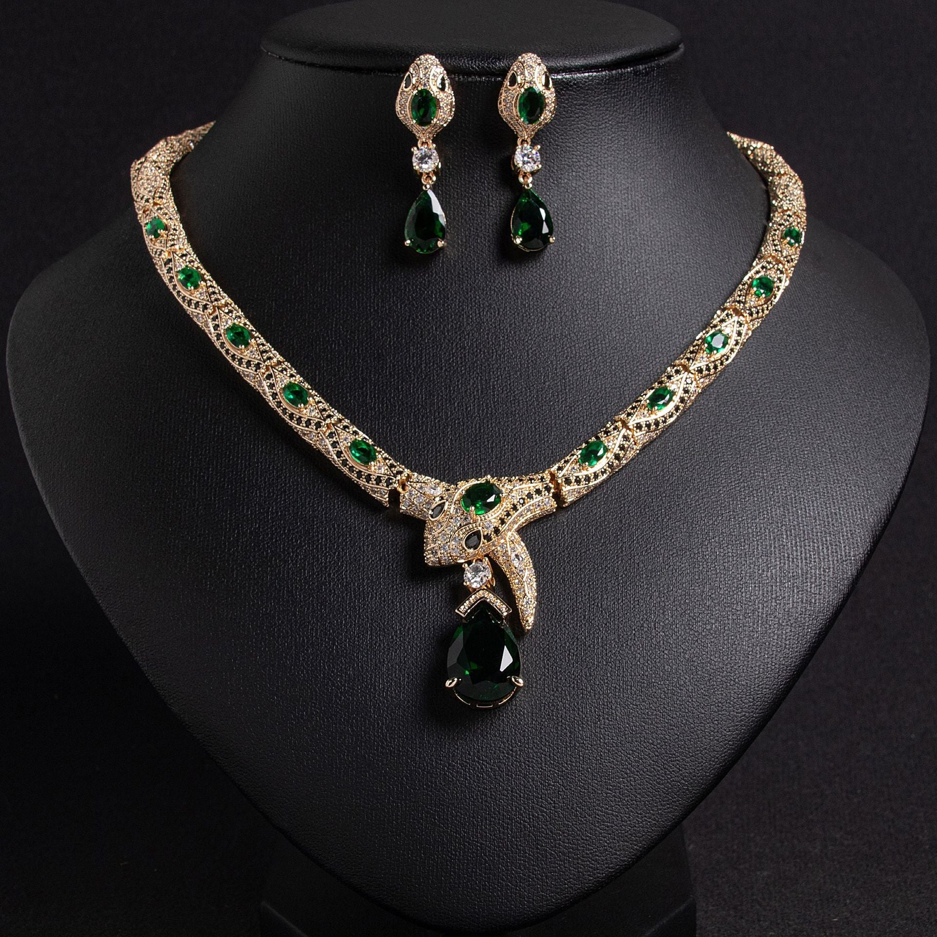 Luxury Snake Design Zircon Jewelry Set – Necklace & Earrings