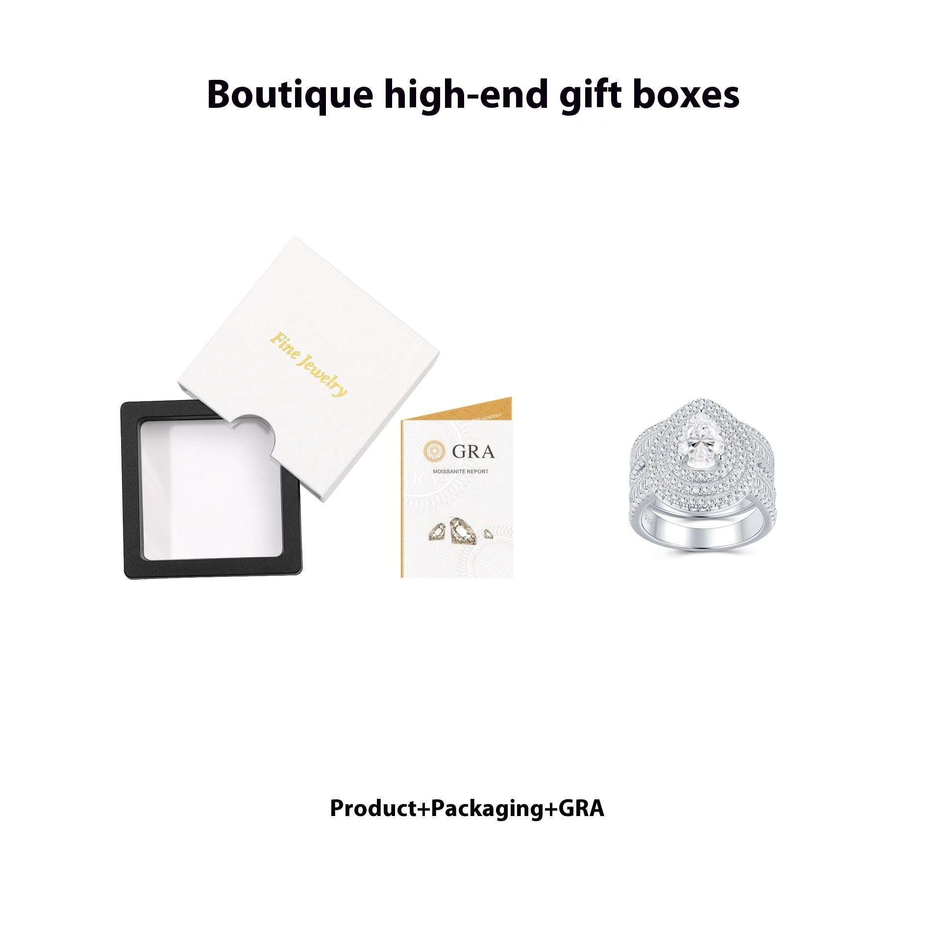 Luxury Pear-Cut Moissanite Engagement Ring Set – Two-Layer Halo Design