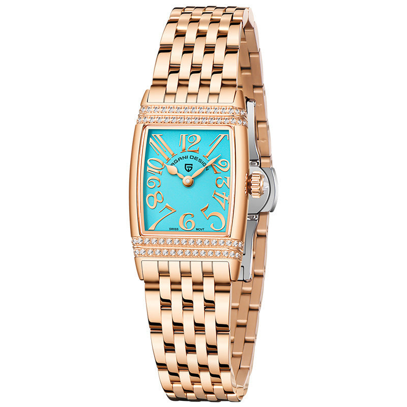 Luxury Women’s Rose Gold Diamond-Inspired Quartz Watch – Elegant Shell Face Design