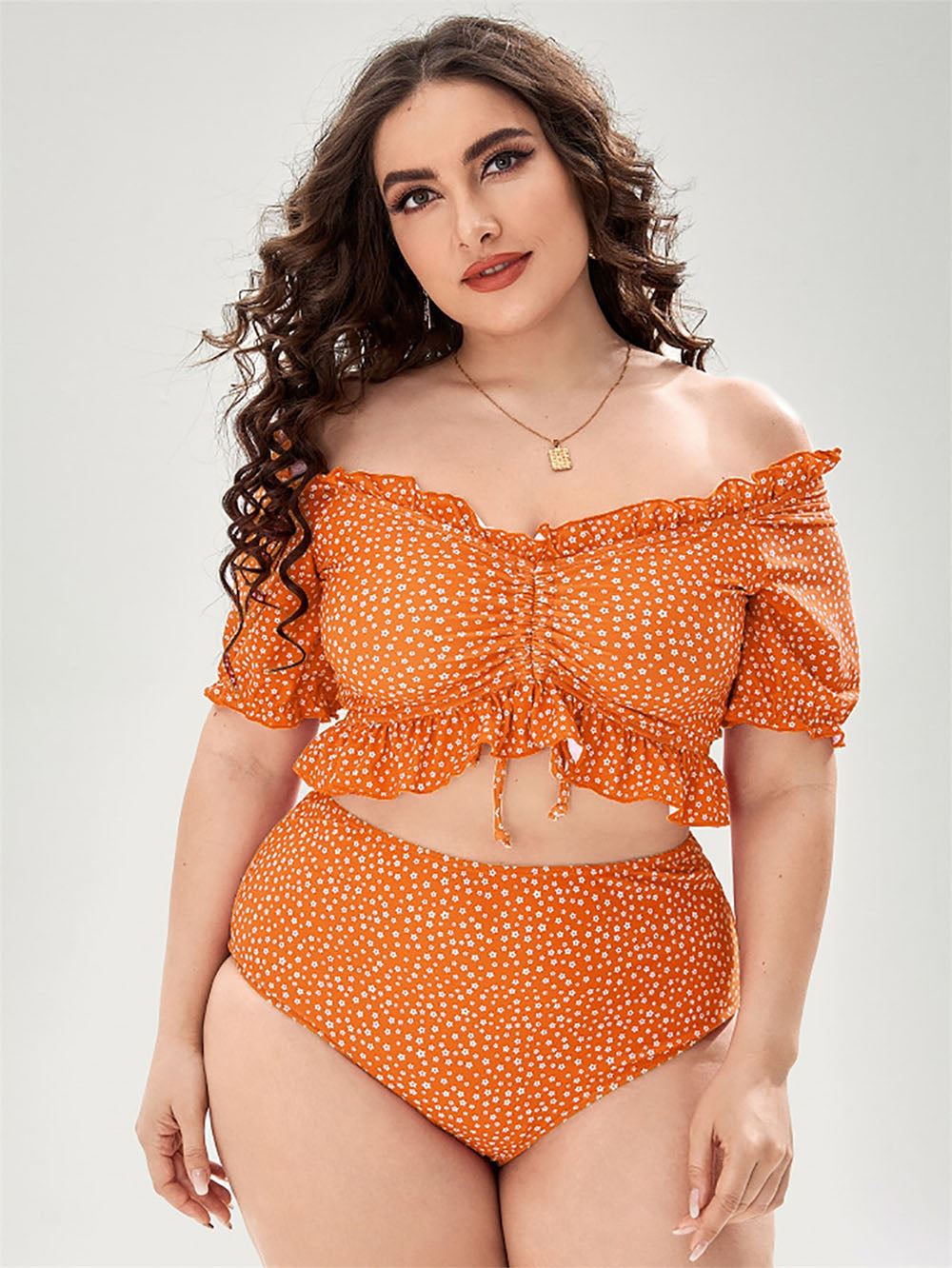 T&P CurveRuffle Plus Bikini – Off-Shoulder Plus-Size High-Waist Swim Set