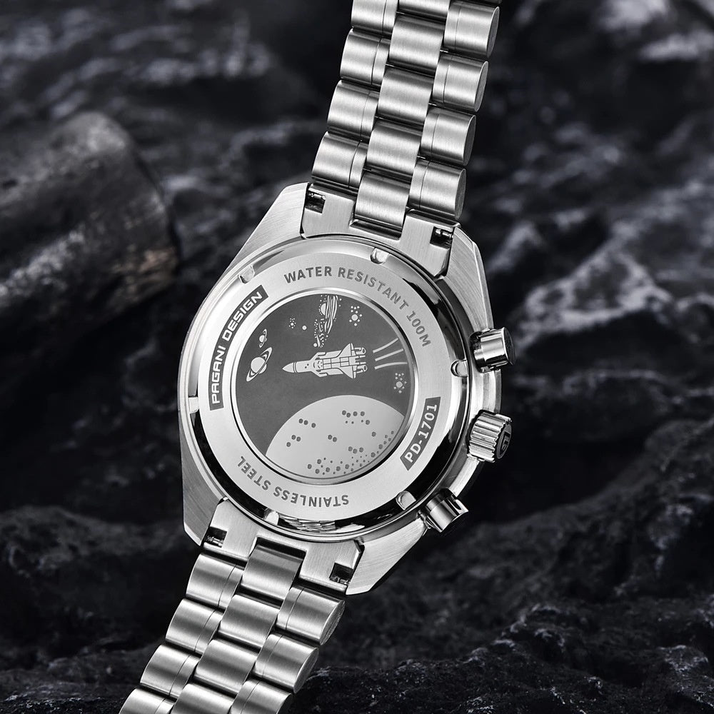 Luxury Multi-Function Black & Silver Men’s Watch – Waterproof Quartz Calendar Timepiece