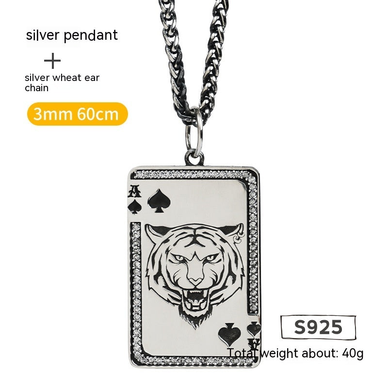 ♠️ King of Spades Tiger Pendant – 925 Sterling Silver / 18K Gold Finish