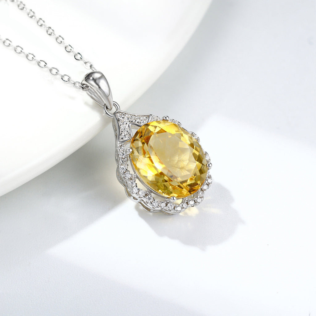 Luxury Drop-Shaped Yellow Topaz Necklace – 925 Sterling Silver & Platinum Finish Pendant