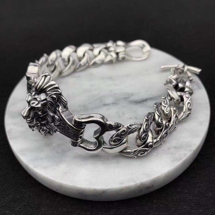 925 Silver Lion Bracelet for Men – Handcrafted Power Jewelry | T&P Dark Line