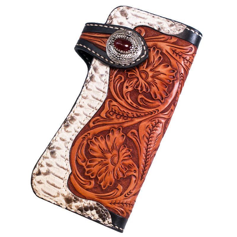 Luxury Western Carved Leather Wallet – Men’s Long Style Clutch