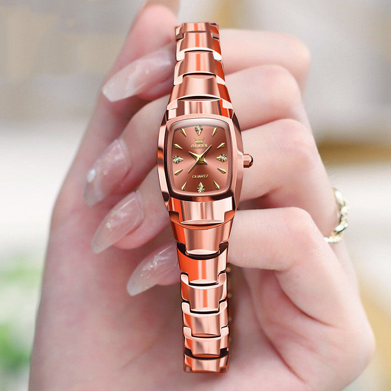 Luxury Rose Gold Women’s Watch – Tungsten Steel Bracelet Design, Elegant Quartz Timepiece