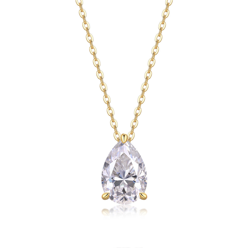 “Under the Moon” – Elegant Pear Cut Moissanite Pendant Necklace in S925 Sterling Silver & Gold Plating