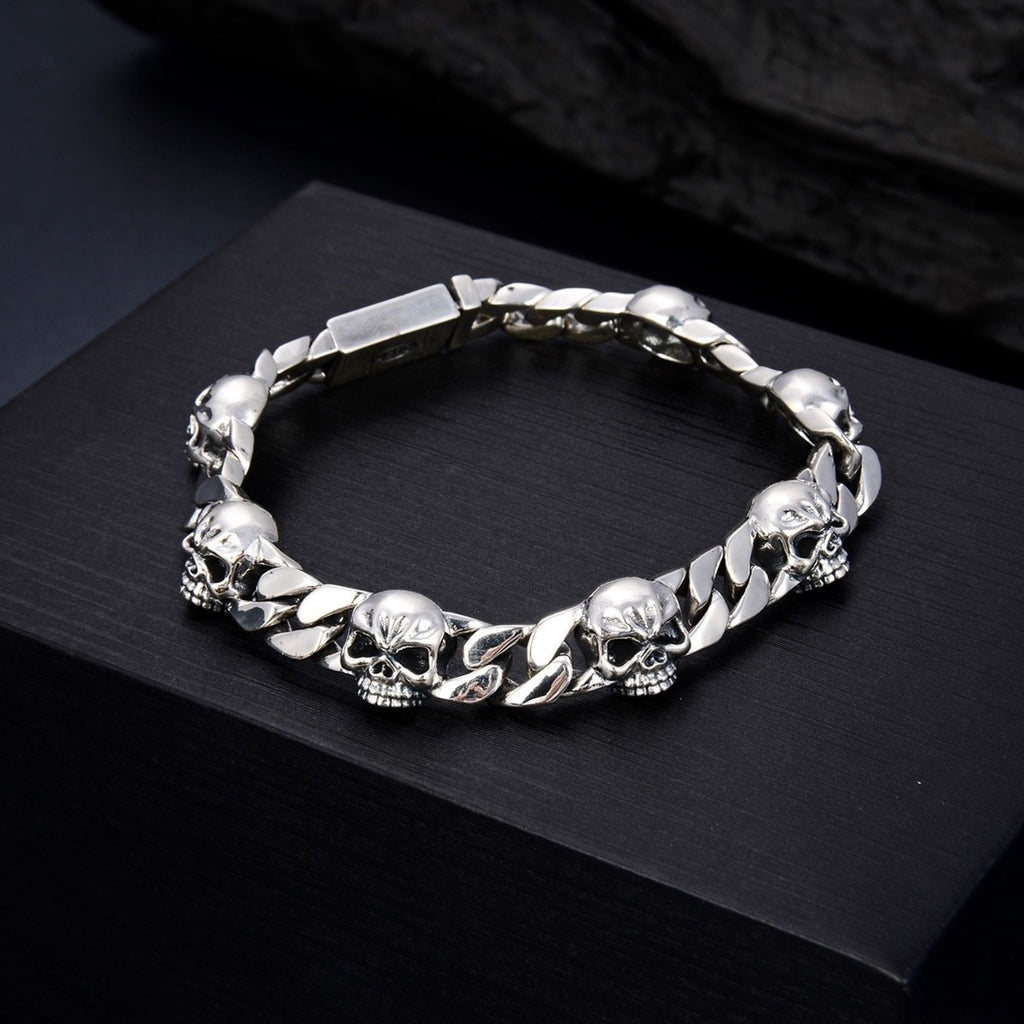 925 Silver Skull Bracelet – Men’s Dominant Style | T&P Dark Line