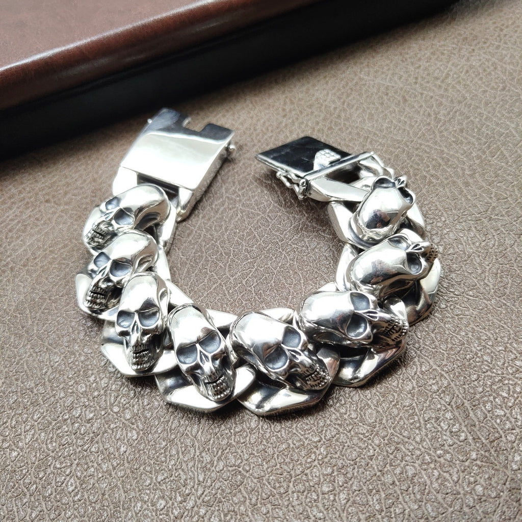 Titanium Skull Dominion Bracelet – 925 Sterling Silver (205g)