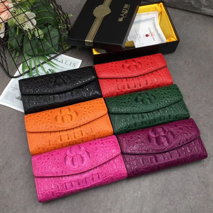 Luxury Women’s Crocodile Pattern Clutch – Tri-Fold Leather Wallet