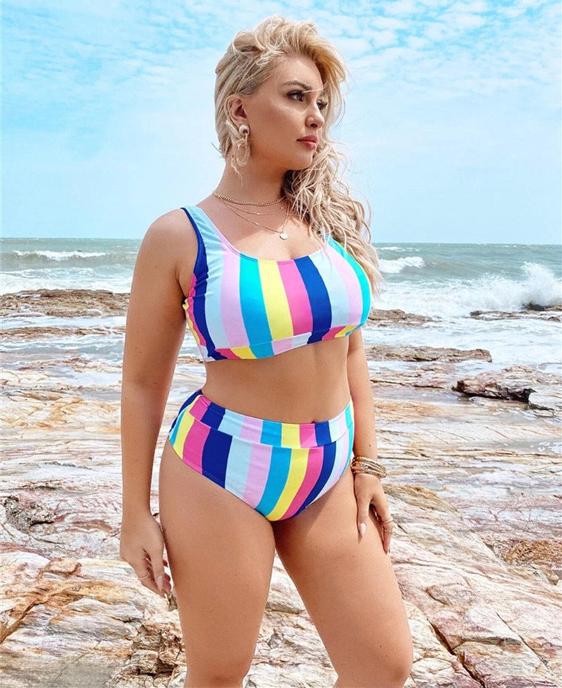 T&P CurveRainbow Bikini – Plus-Size Rainbow High-Waist Swim Set