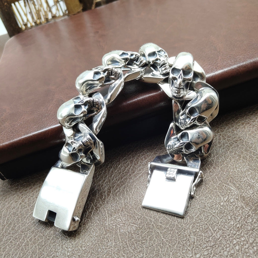 Titanium Skull Dominion Bracelet – 925 Sterling Silver (205g)