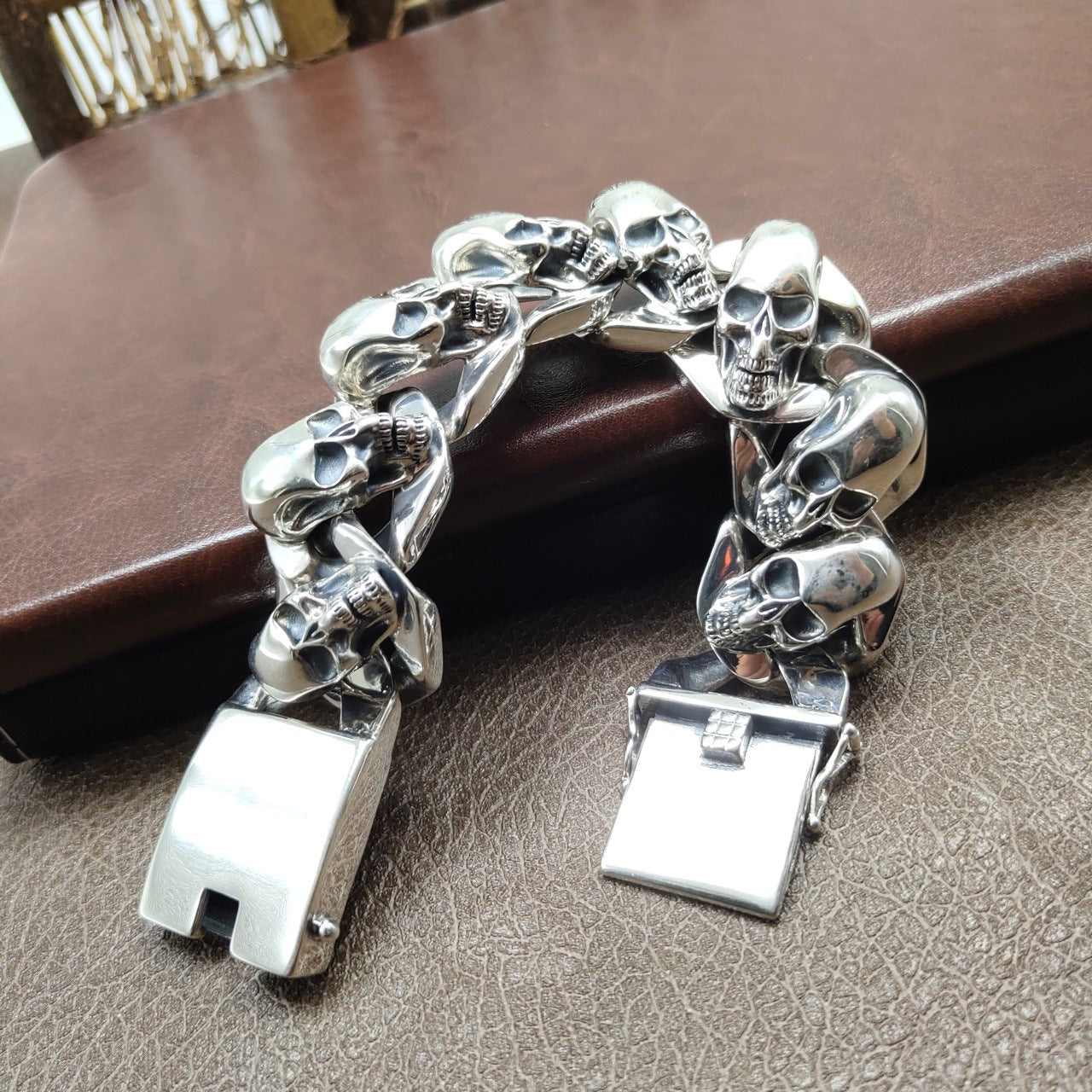 Titanium Skull Dominion Bracelet – 925 Sterling Silver (205g)