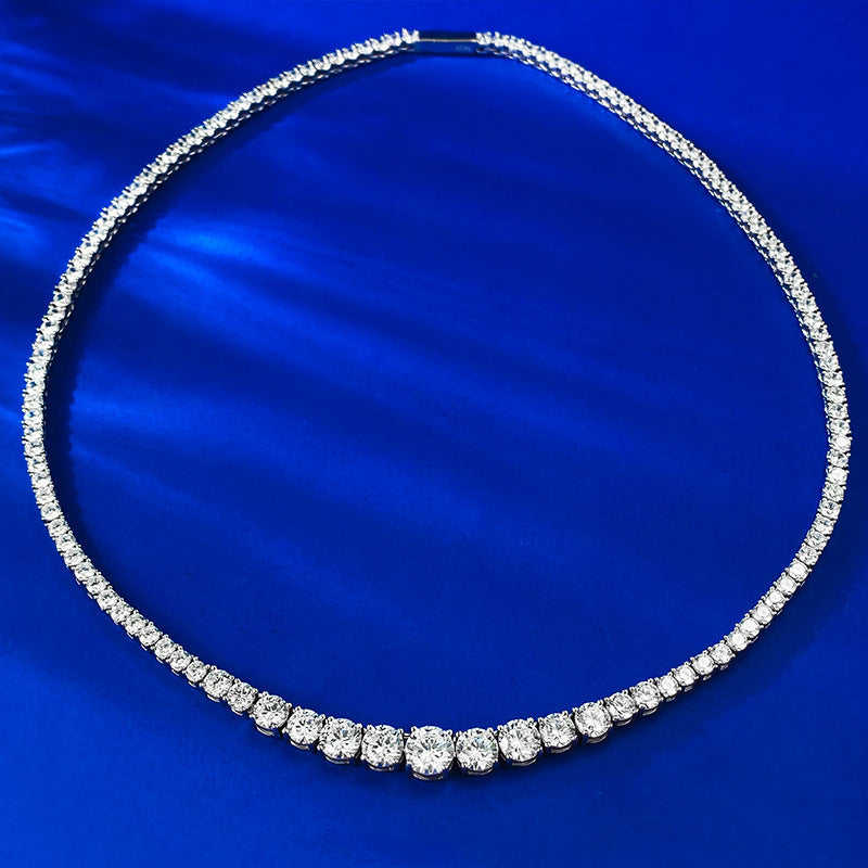 Luxury S925 Silver Tennis Necklace – Round Diamond-Cut Water Drop Design, Elegant Women’s Jewelry