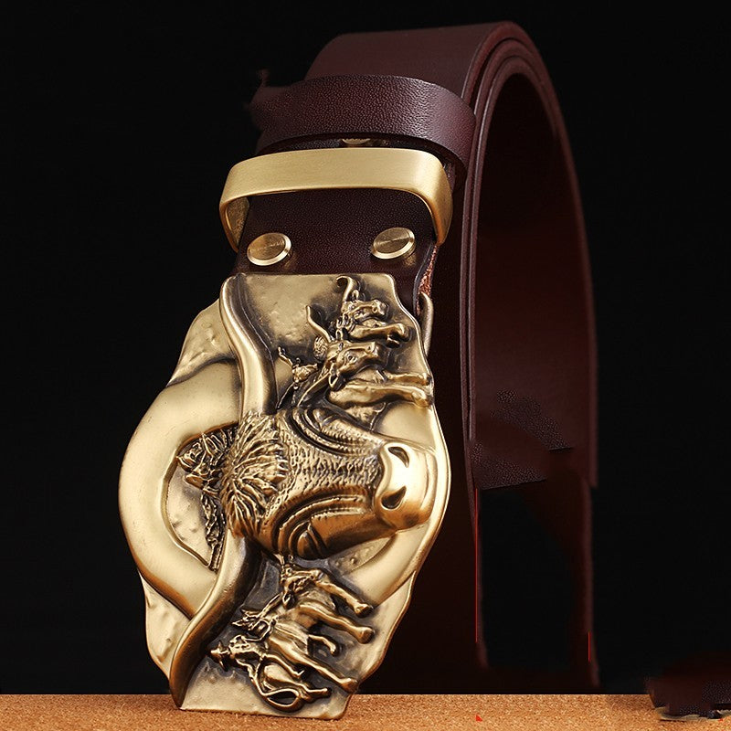Cowhide Leather Belt with Copper Dragon Buckle – Luxury Edition