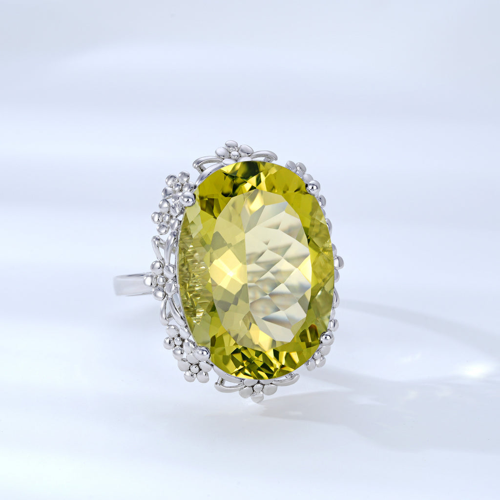 Luxury Natural Lemon Crystal Ring – 925 Sterling Silver Elegant Statement Jewelry