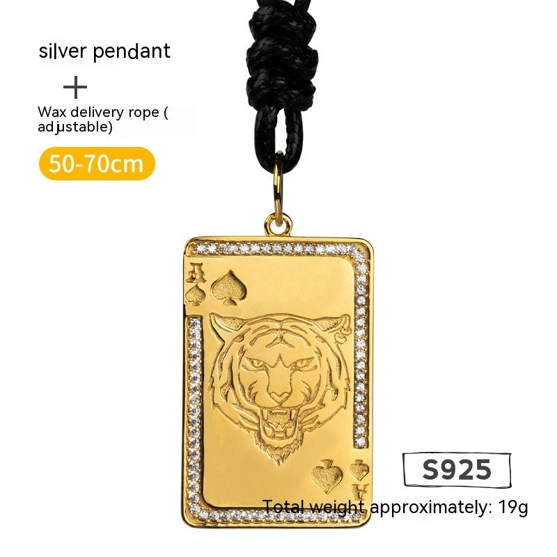 ♠️ King of Spades Tiger Pendant – 925 Sterling Silver / 18K Gold Finish