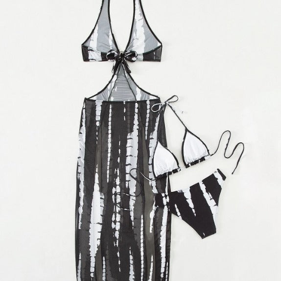 T&P EclipseMesh 3-Piece Bikini Set – Black Tie-Dye Luxury Mesh Outfit