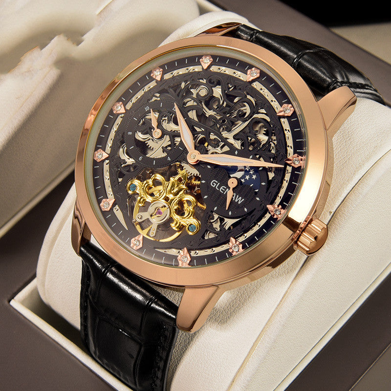 Luxury Automatic Skeleton Mechanical Watch – Rose Gold Men’s Timepiece