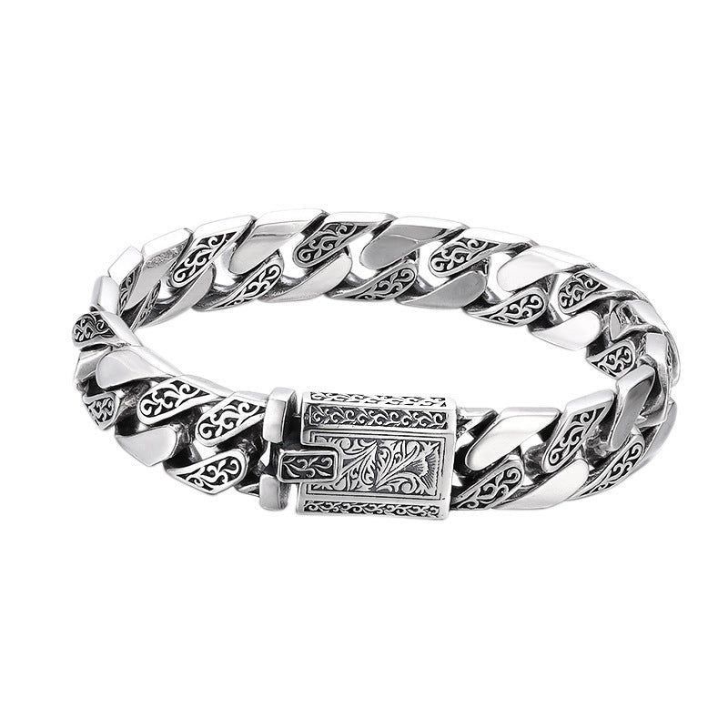 Luxury 925 Sterling Silver Cuban Bracelet – Tangcao Pattern Heavy Chain for Men