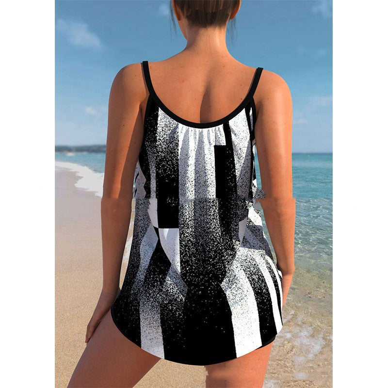 T&P CurveFlow Skirted Tankini – Plus-Size Floral Gradient Swimwear