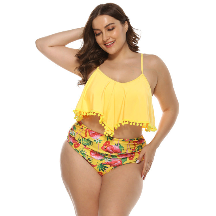 T&P PlusSize SummerGlow Bikini – Yellow High-Waist Floral Swimwear