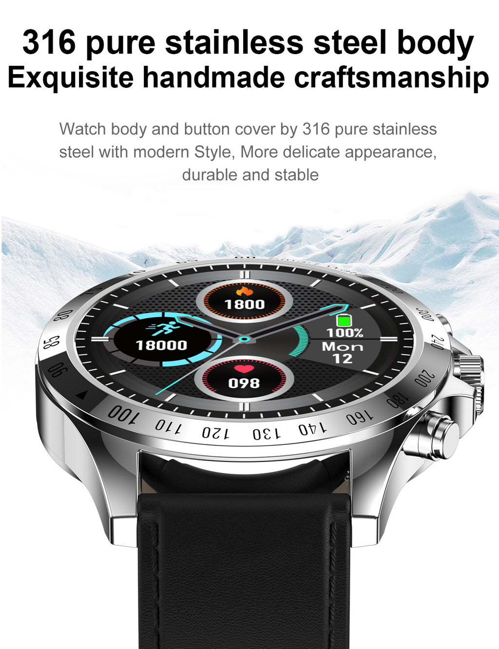 Luxury Business Smartwatch – Heart Rate, Blood Pressure & Fitness Tracking with Leather Strap