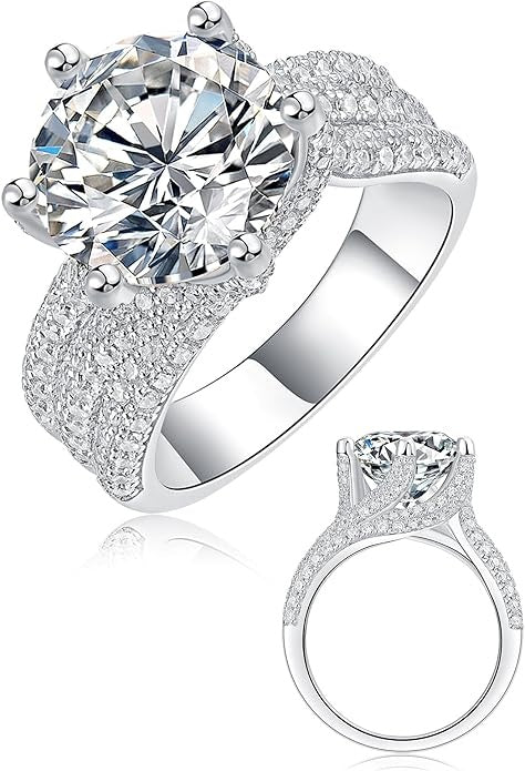 5ct Moissanite Engagement Ring – 11mm D Color VVS1 Stone, Sterling Silver Luxury Promise Ring