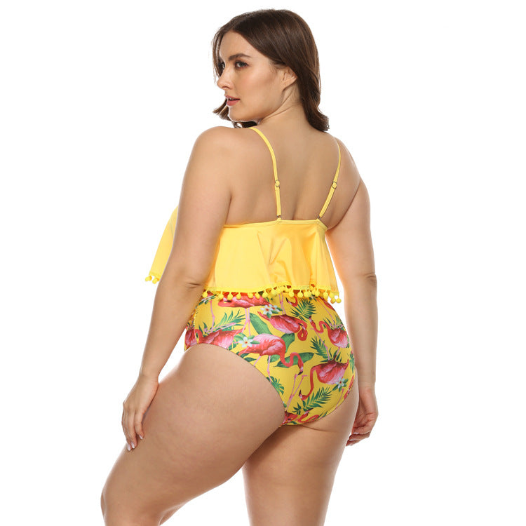 T&P PlusSize SummerGlow Bikini – Yellow High-Waist Floral Swimwear