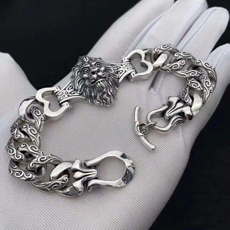 925 Silver Lion Bracelet for Men – Handcrafted Power Jewelry | T&P Dark Line