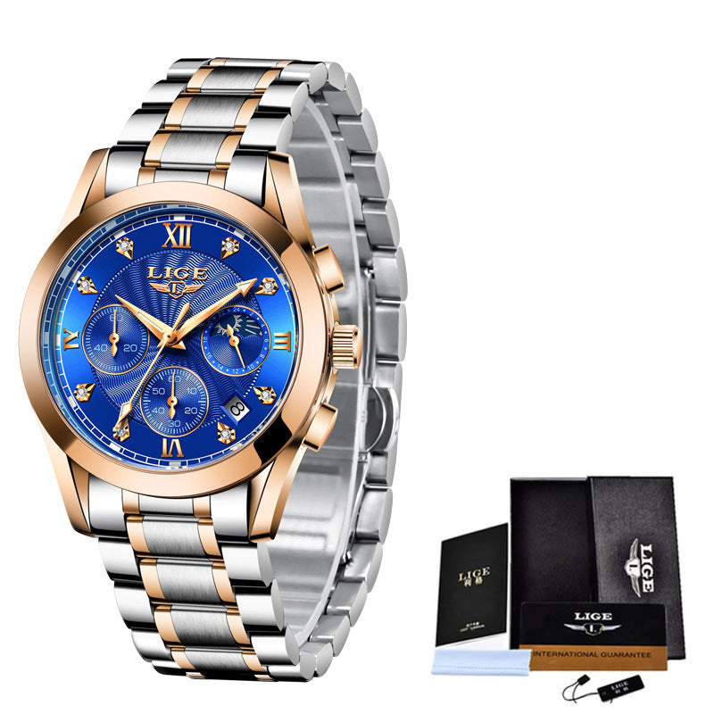 Luxury Two-Tone Stainless Steel Business Watch – Waterproof Men’s Classic Timepiece