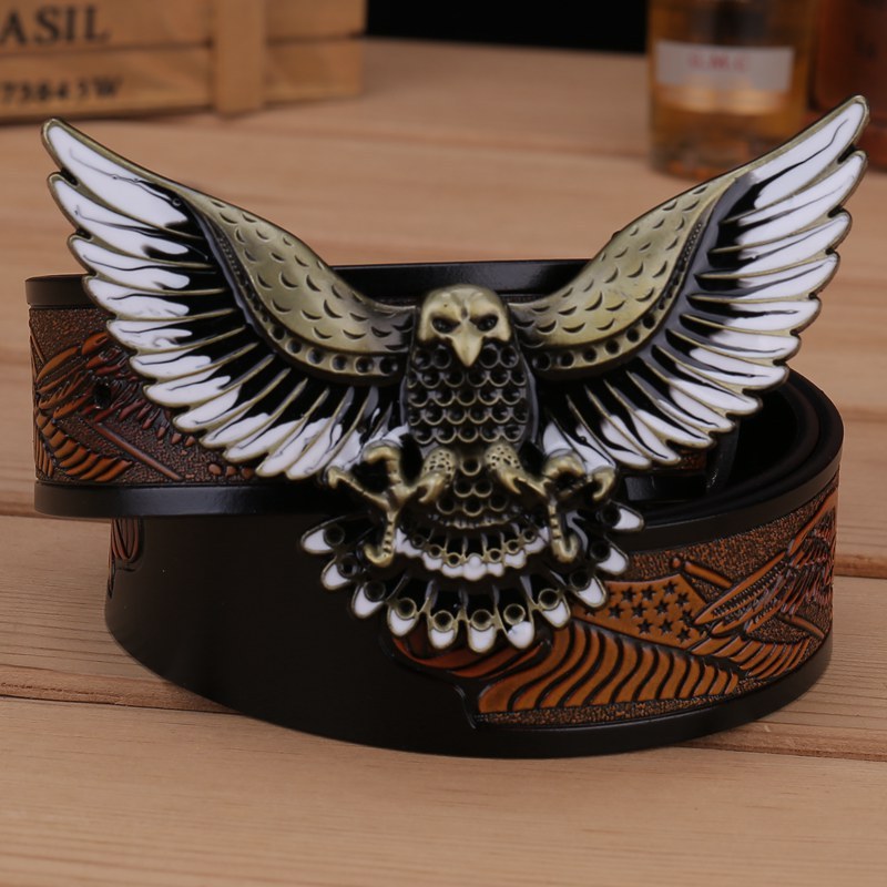 Western Men’s Leather Belt with Eagle Buckle – Personality Collection