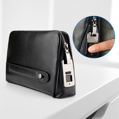 Luxury Men’s Leather Handbag – Fingerprint Lock & USB Charging