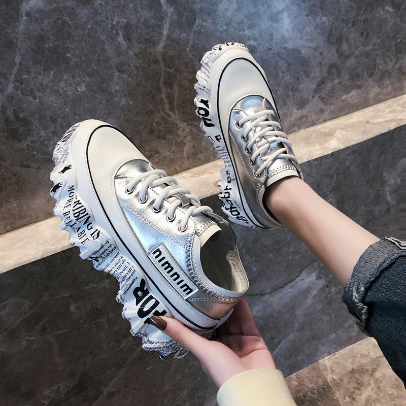 T&P NewsPrint Sneakers – Height Boosting Fashion Street Sneakers