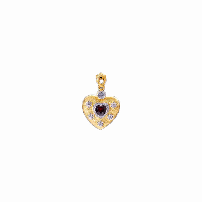 Brushed Heart S925 Silver Gold-Plated Garnet Pendant – Luxury Romantic Jewelry | T&P Luxury Store